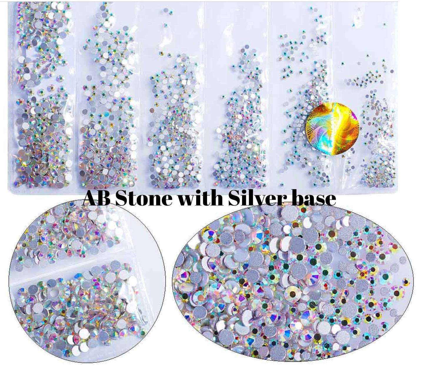 1728 pcs Mixed sizes Clear rhinestone/ Non Hot fix flat back nail Art Deco/ AB sone multi size mixed rhinestone nail art decal