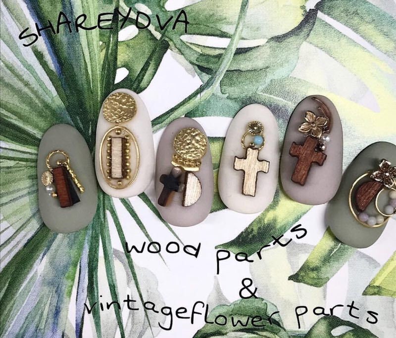 5 pcs 3D Wood nail decoration/ Cross Geometry Nail DIY nail deco charm for nail art/ wooden nail charm