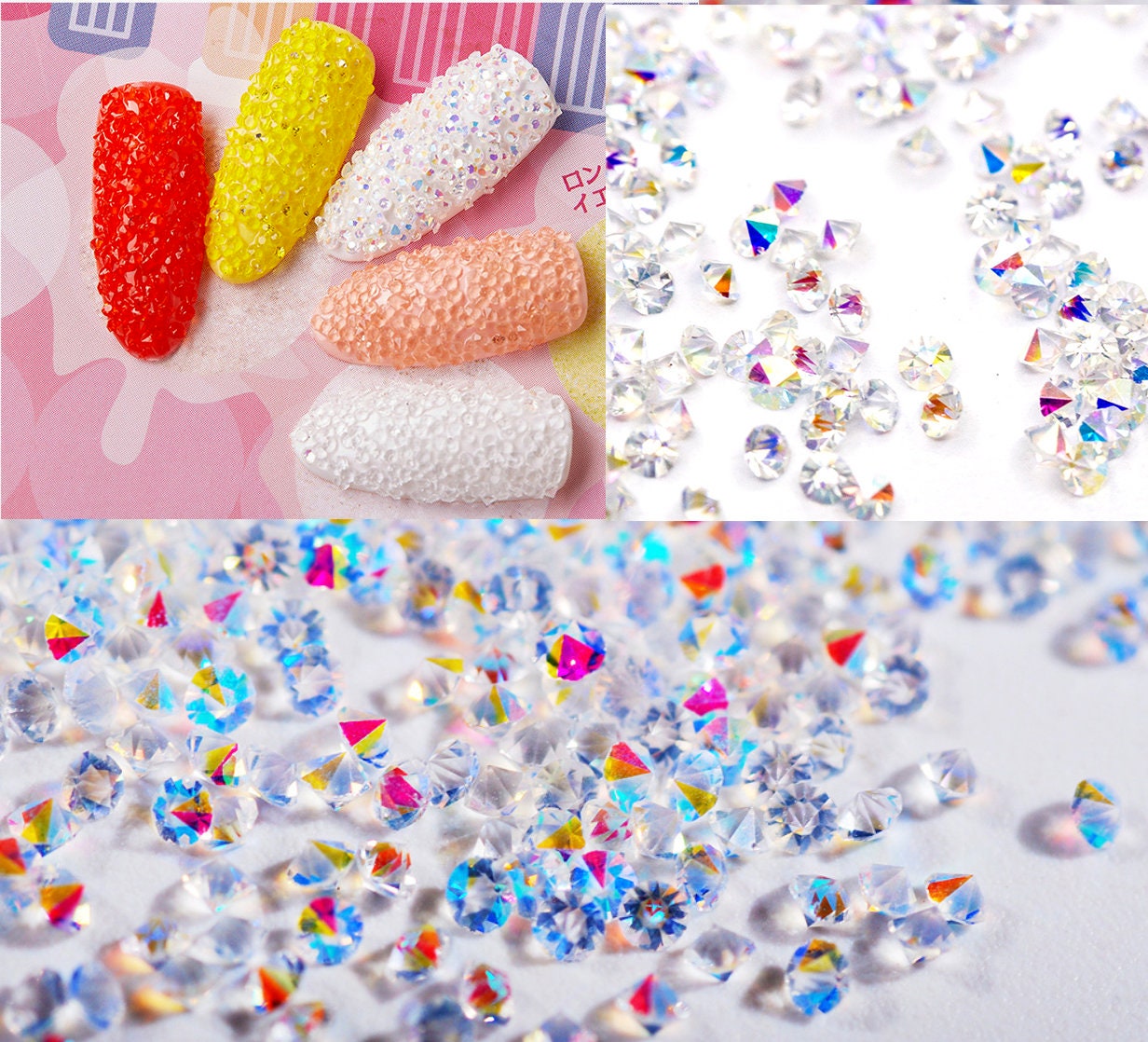 1440 pcs Culet Diamond crystal Nail Art glitter/ Microbead Clear AB stone Nail design art decoration rhinestones /Mini chatons