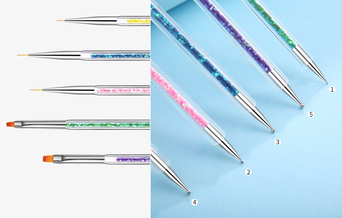 5 pieces Double headed Nail Brush dotting pen/ Detailing Striping Nail Art Brushes, Painting Brushes, 3D Brush, Acrylic nail charm pink