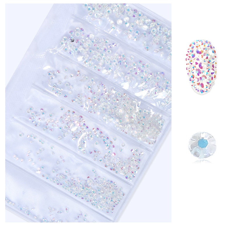 1440 pcs Mixed sizes AB rhinestone/ Non Hot fix flat back nail Art Deco