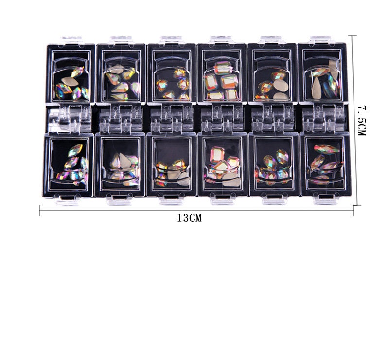 12 grids 3D Crystal nail decoration/ exclusive nail jewelry Rhinestone charm jewelry supply