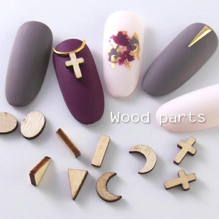 5 pcs 3D Wood nail decoration/ Cross Geometry Nail DIY nail deco charm for nail art/ wooden nail charm