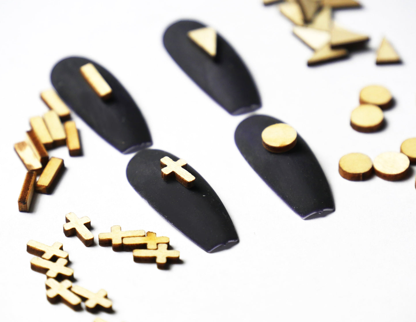 5 pcs 3D Wood nail decoration/ Cross Geometry Nail DIY nail deco charm for nail art/ wooden nail charm