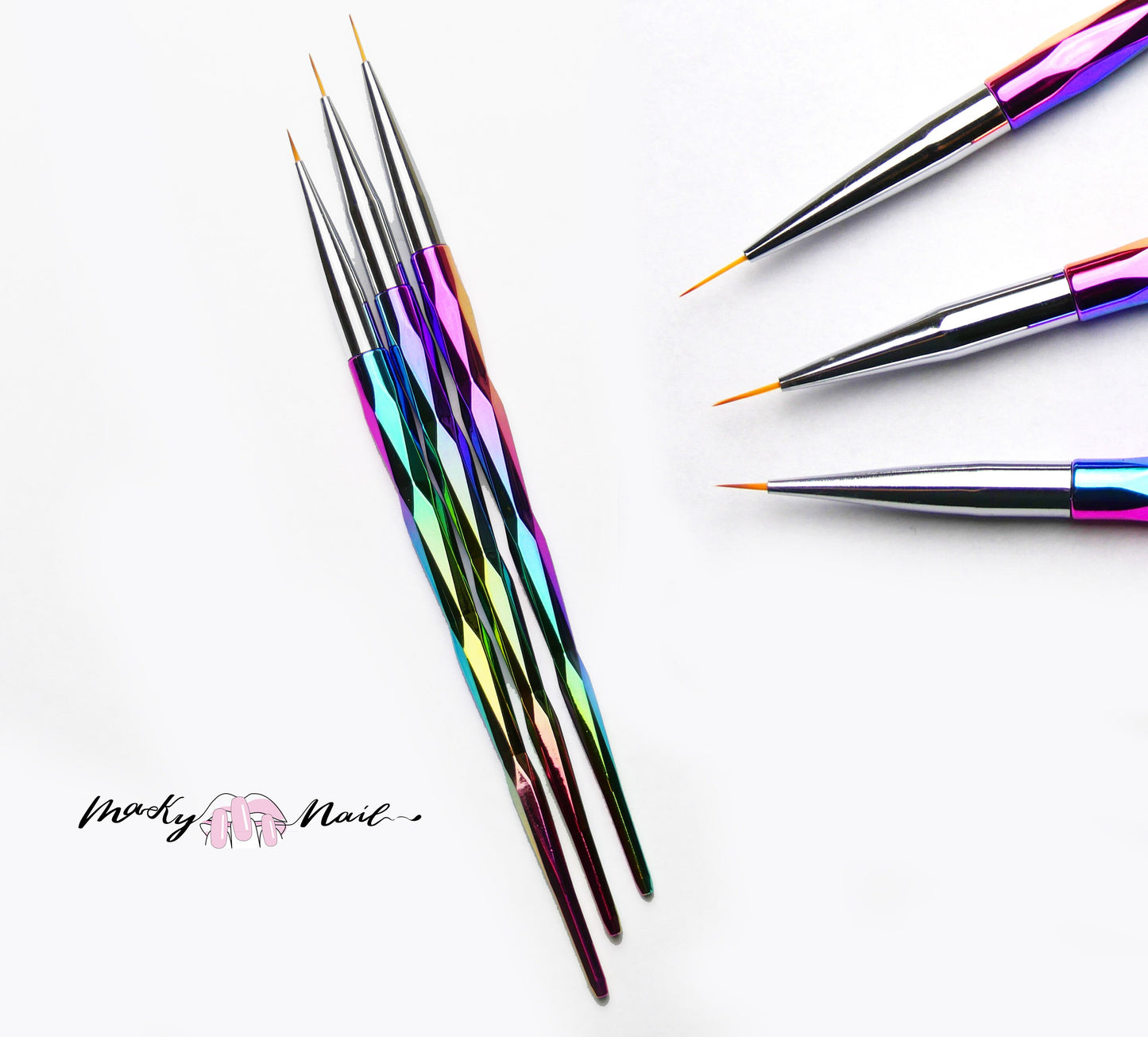 3 pcs Chameleon Electroplate Titanium Anodize Nail Brush Set for Detailing Striping Nail Art, liner, Painting Brushes set for nail art