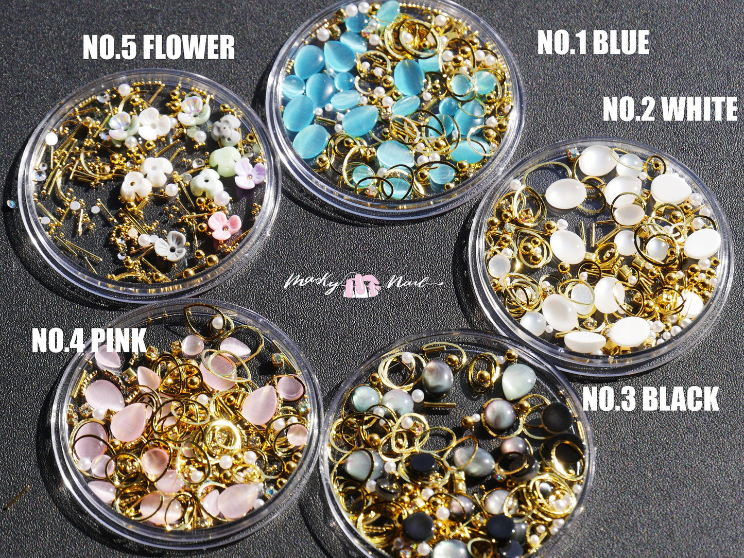Mixed Cat Eye Stone Gold silver metallic studs set for nail art/ Japanese Instagram Influencer nail art
