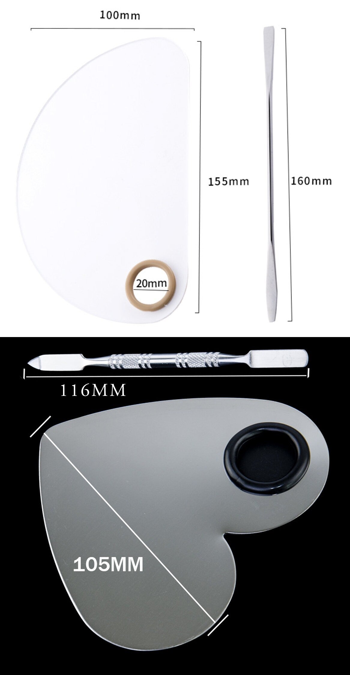 Pigment Mix tool/ Nail Art Make Up stainless steel Palette Dishes Color Mixing Paint Tool/ Powder and acrylic for nail detailing design tool