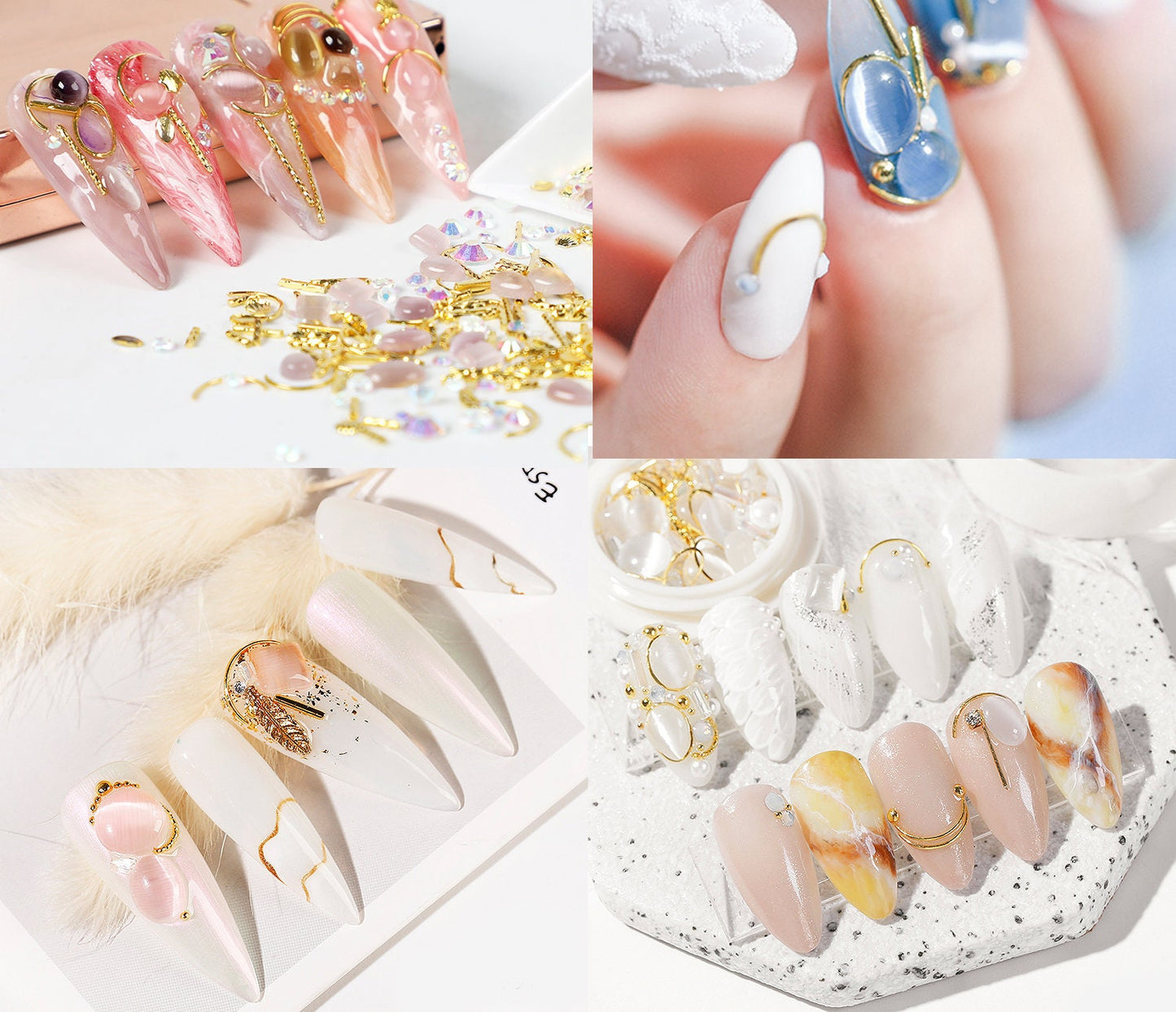 Mixed Cat Eye Stone Gold silver metallic studs set for nail art/ Japanese Instagram Influencer nail art