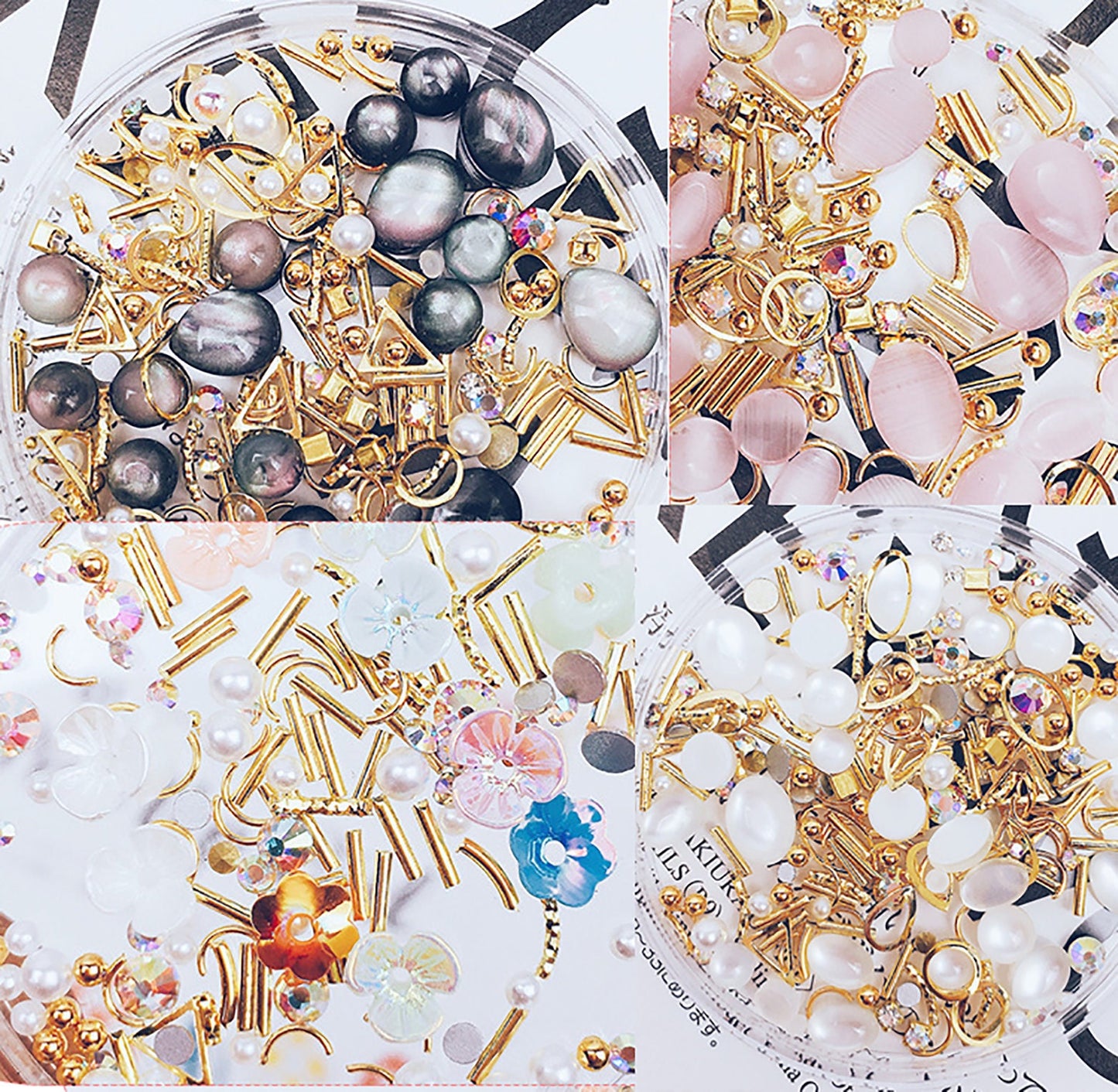 Mixed Cat Eye Stone Gold silver metallic studs set for nail art/ Japanese Instagram Influencer nail art