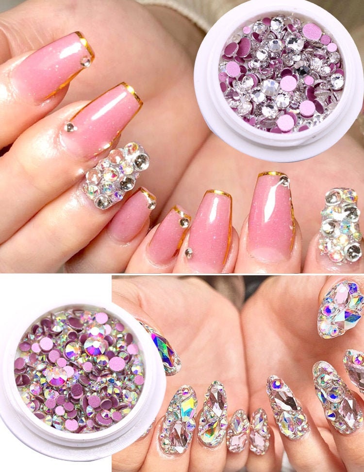 6g Multi-Size AB Rhinestones/ Pink Flat Back Crystal Gems Strass 3d Na –  MakyNailSupply