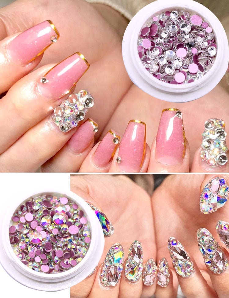 6g Multi-Size AB Rhinestones/ Pink Flat Back Crystal Gems Strass 3d Nail Art Decorations