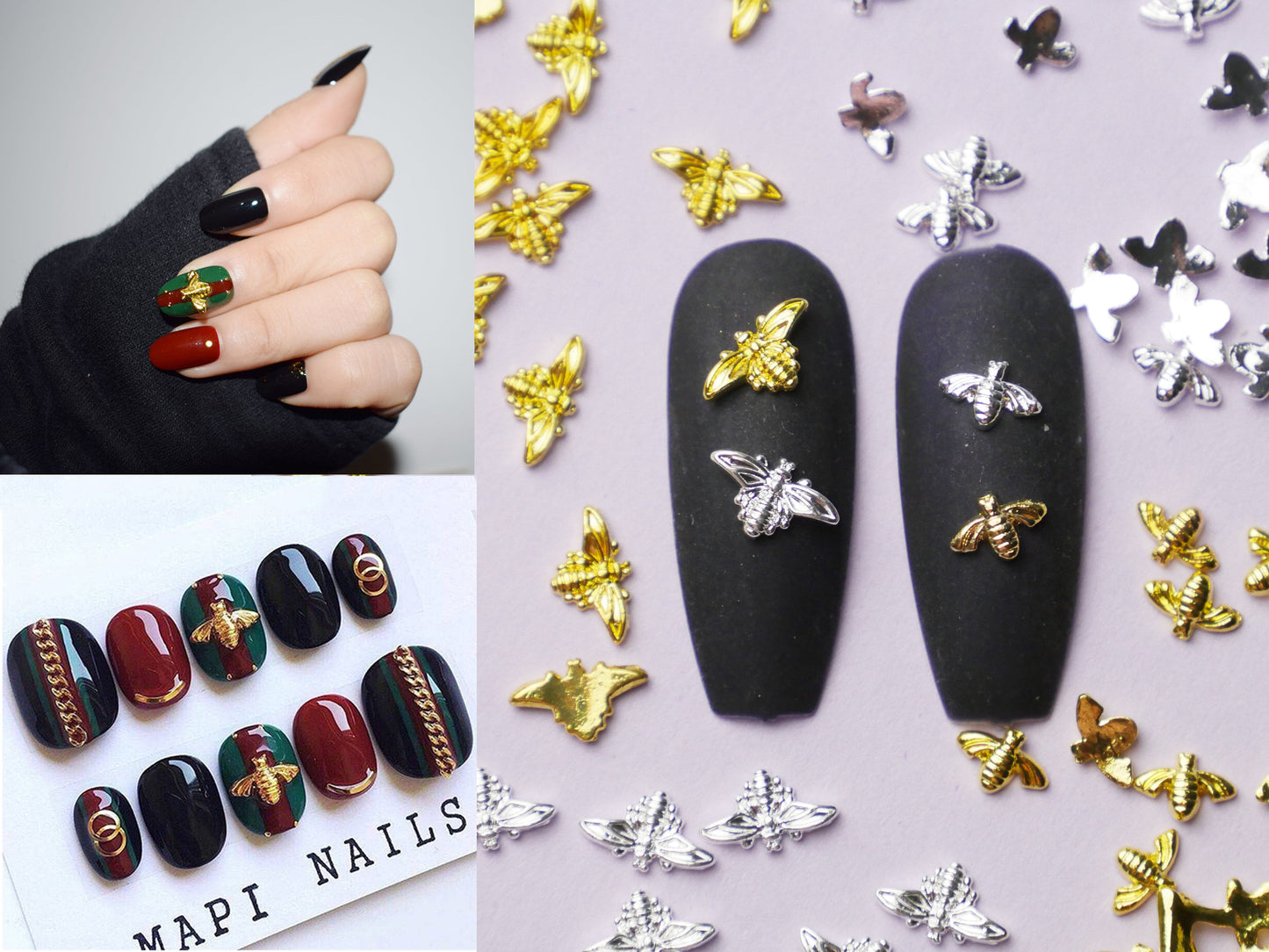 5 pcs 3D Bee nail decoration/ Bee golden Nail DIY nail deco Bee charm for nail gel mail polish design