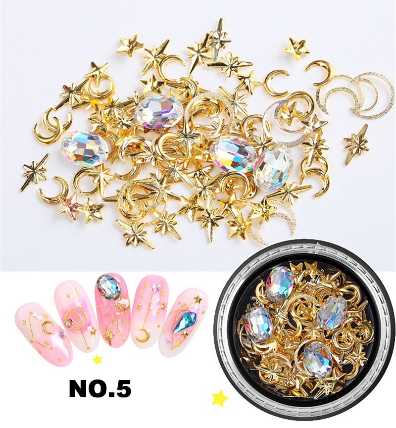 Moon and star Rivet Glitter Nail Studs Metal Decoration/ starry sky design Nail supply Metallic studs
