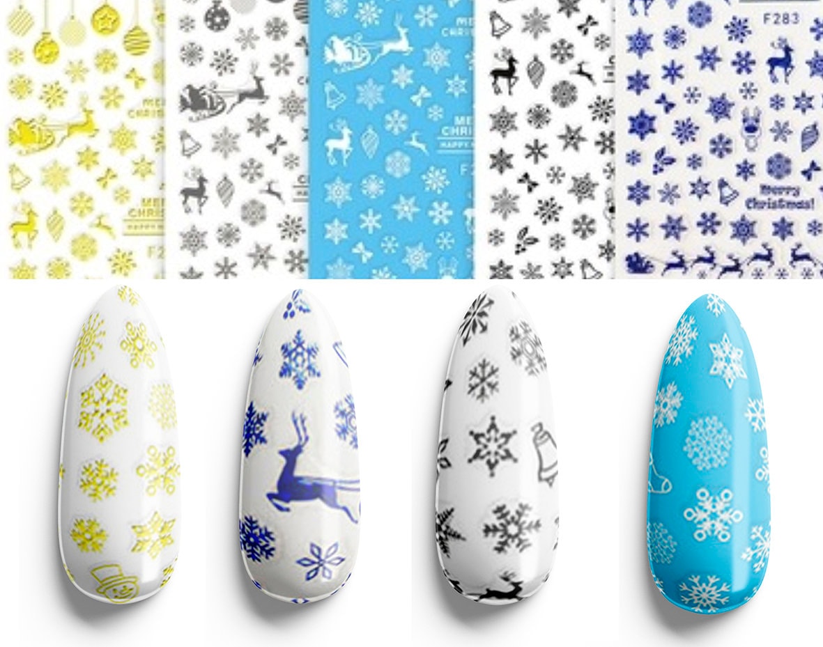 Christmas Snow Theme nail sticker/ Snow flakes Nail Art Stickers Self Adhesive Decals/Elk Santa Winter snowy Holiday gift nail art sticker