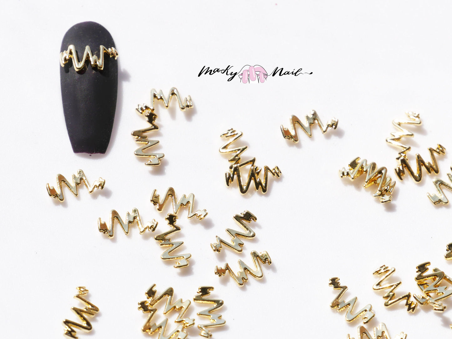 5 pcs Abstract Portrait Heartbeat nail studs/Gold Silver Arc Shaped nail decoration