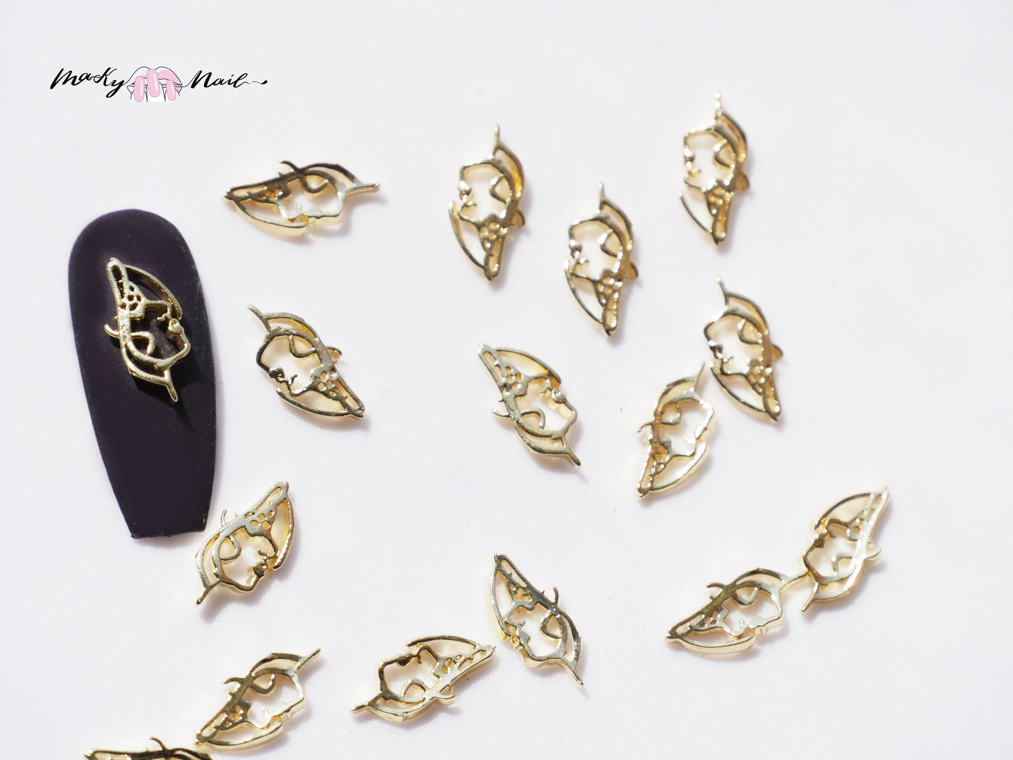 5 pcs Abstract Portrait Heartbeat nail studs/Gold Silver Arc Shaped nail decoration