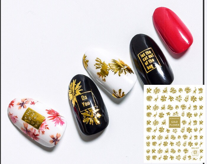 Rose Gold Hibiscus flower Nail Art Sticker/ Metallic DIY Tips Guides Transfer Stickers/ Flower Sticker/ Abstract Floral manicure stencil