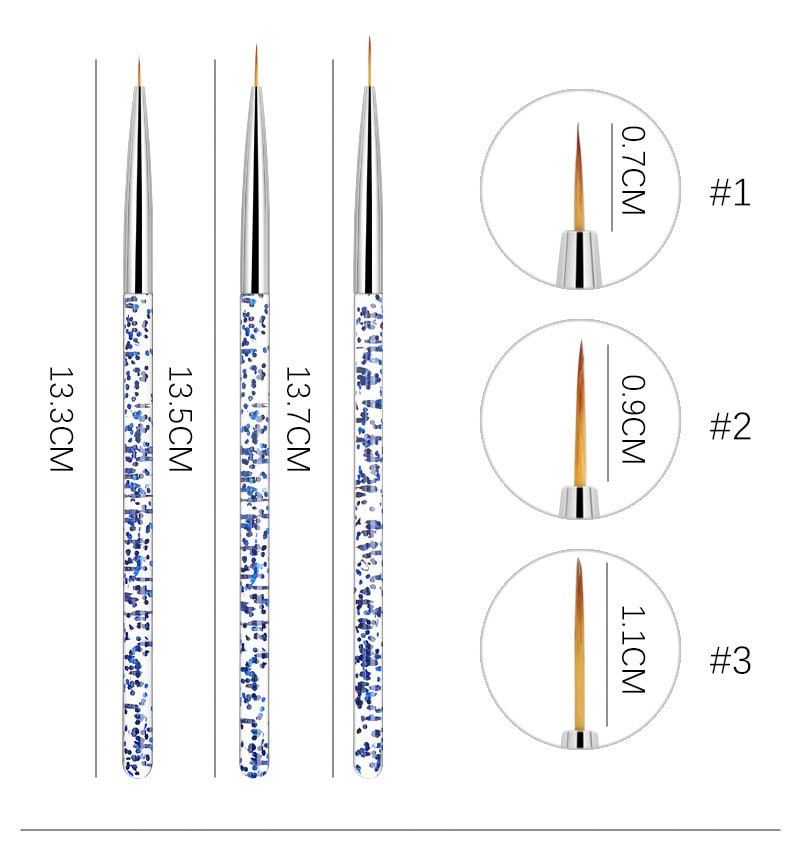 3 pcs Nail Brush Set for Detailing Striping Nail Art Brushes, liner brush, Painting Brushes set/ Crystal Pen- holder Nail Supply Tools
