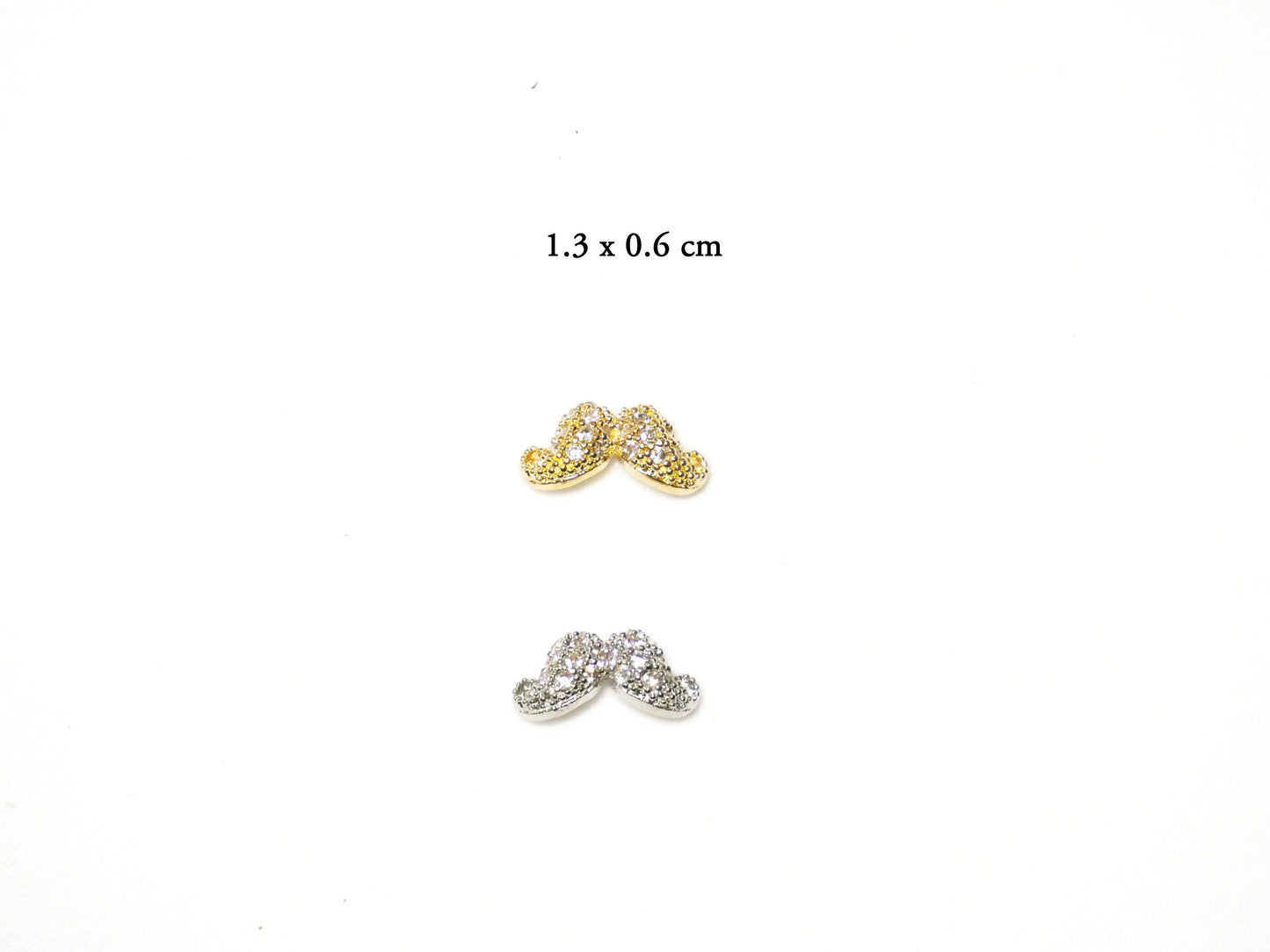 4 pcs Beard Moustache 3D Metallic Rhinestone nail studs / Jewelry Nail design art
