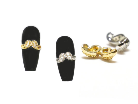 4 pcs Beard Moustache 3D Metallic Rhinestone nail studs / Jewelry Nail design art