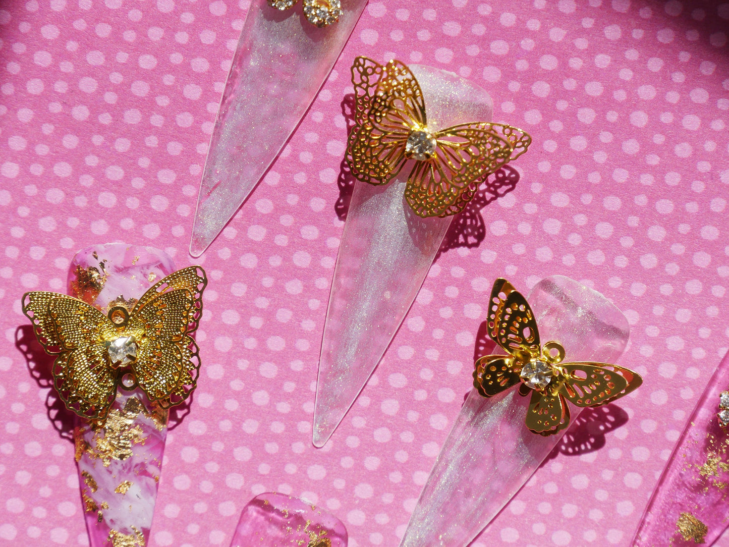 18k Gold Butterfly 3D Zircon Nail Ornament Decal/ Butterfly Trendy Nail Jewelry Spread wings Fairy Tale Nail Art Crystal Manicure supply
