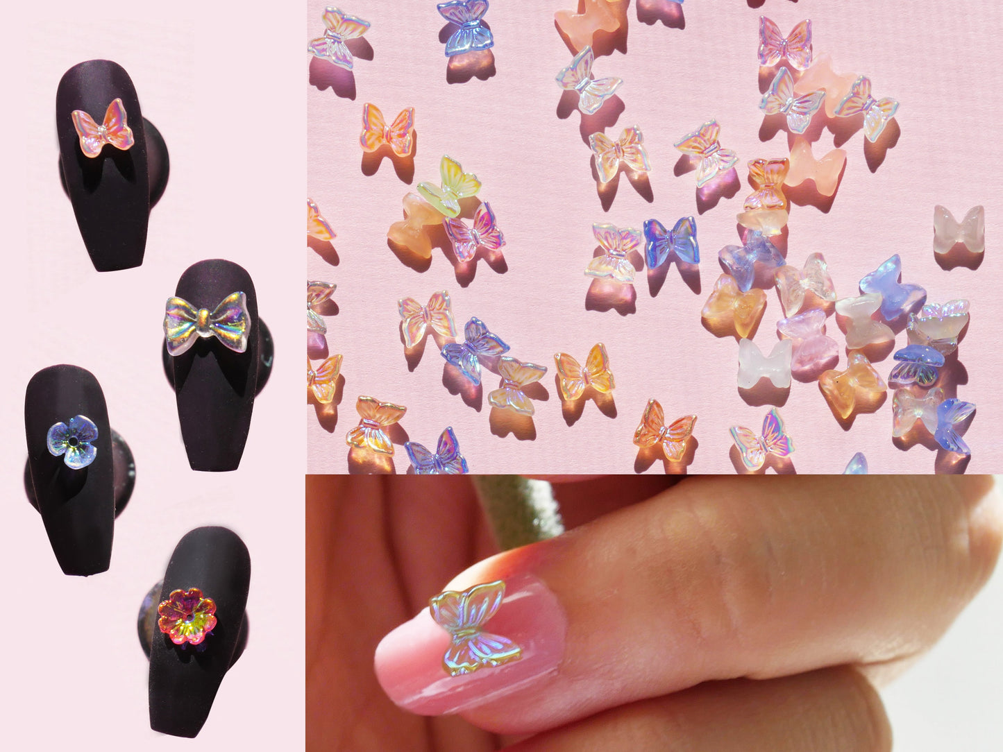 10 pcs 3D Butterfly Floral Bowtie Nail Decal/ Chameleon Tik Tok Nail DIY charm for nail Gel Polish Design