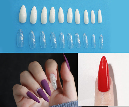 100 pcs Full Cover Stiletto Almond False Fake Nails Tips Manicure nail well tips/ Clear full Acrylic UV Gel Manicure Nail Tips