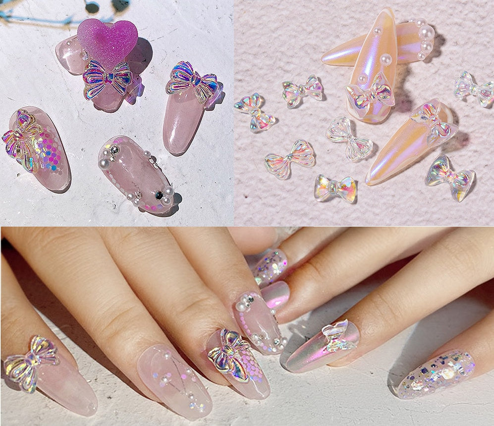 3D Bowtie Polar Lights Nail Decal/ Chameleon Tik Tok Nail DIY charm for nail Gel Polish Design