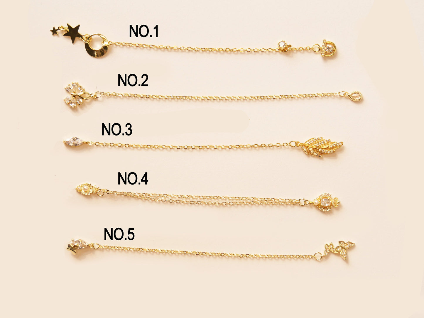 Gold Chain 3D Zircon nail ornament nail decal/ Butterfly starry sky nail dangle