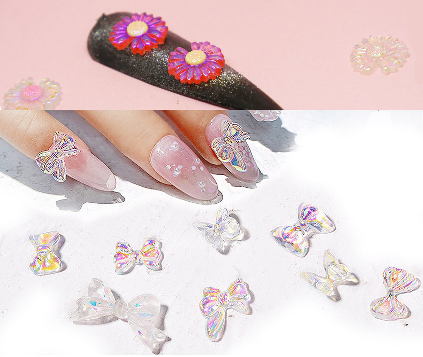 3D Bowtie Polar Lights Nail Decal/ Chameleon Tik Tok Nail DIY charm for nail Gel Polish Design