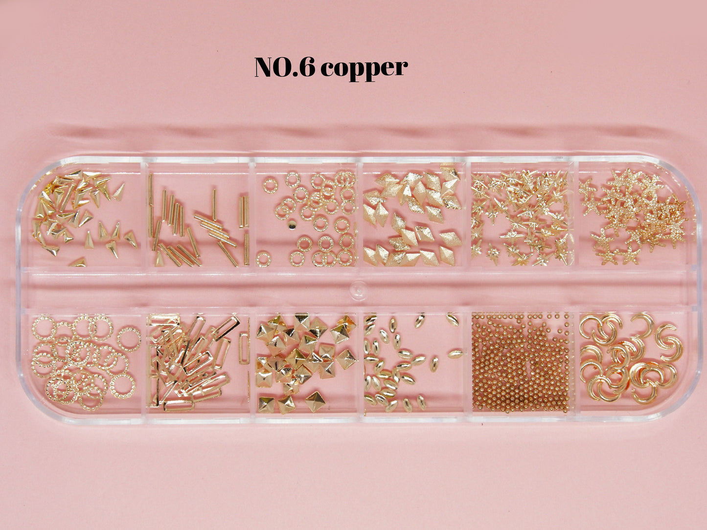 12 grids Moon and star Rivet Glitter Nail Studs Metal Decoration/ Copper Cold starry sky design Nail supply Metallic charms