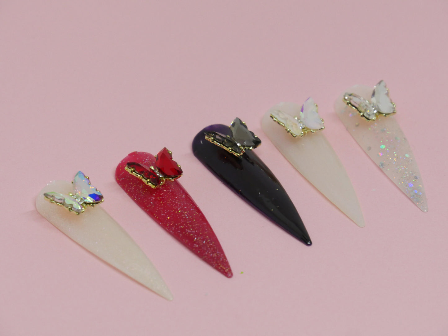 Butterfly 3D Zircon Crystal Nail Ornament Decal/ Clear Pink Red Butterfly Instagram Influencer Nail Jewelry Fairy Tale Nail Art Large Deco