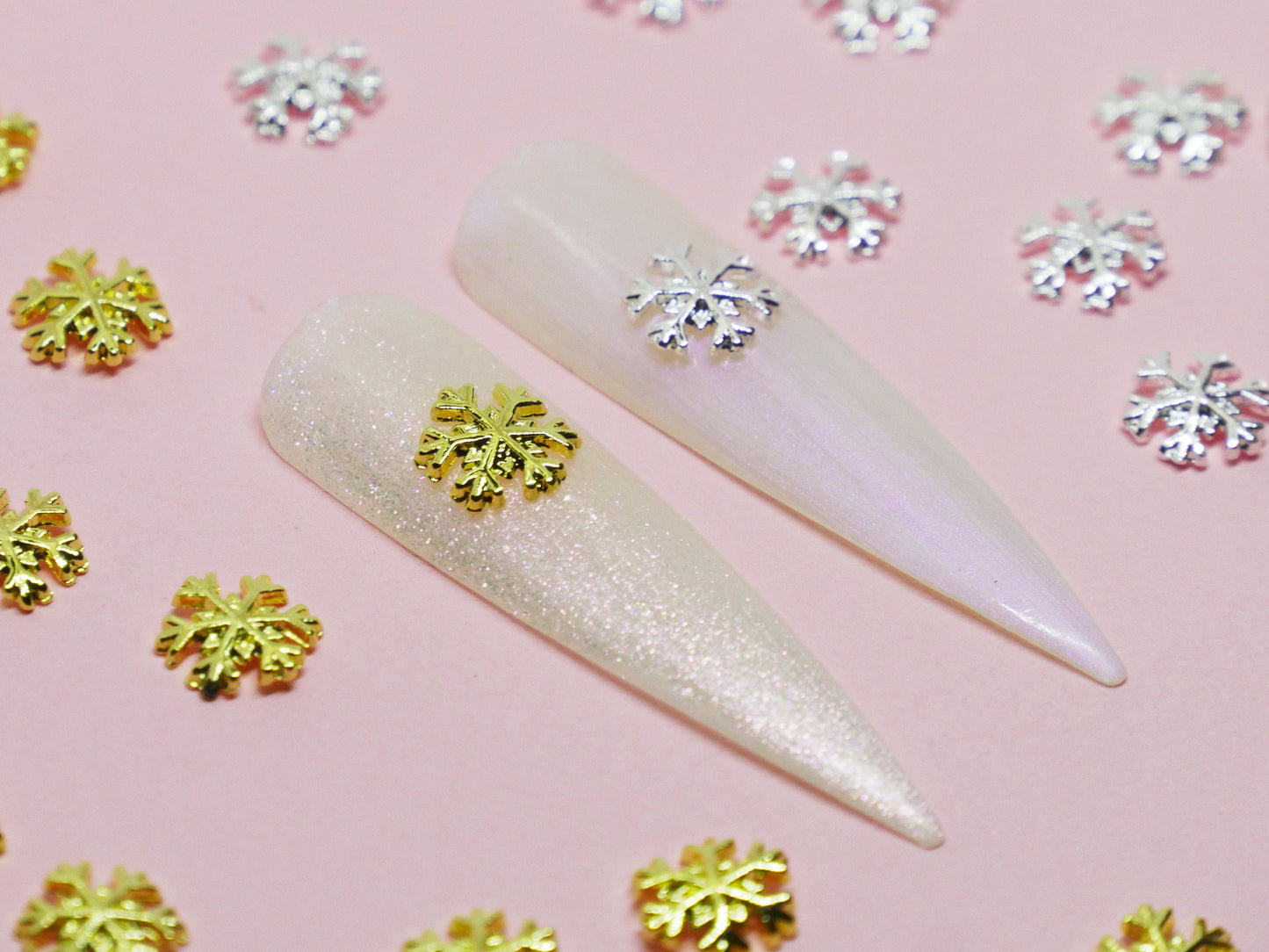 10 pcs Snow Nail supply Metallic studs /Christmas Theme Design Nail / Winter Snow Flake UV Resin gold silver charm