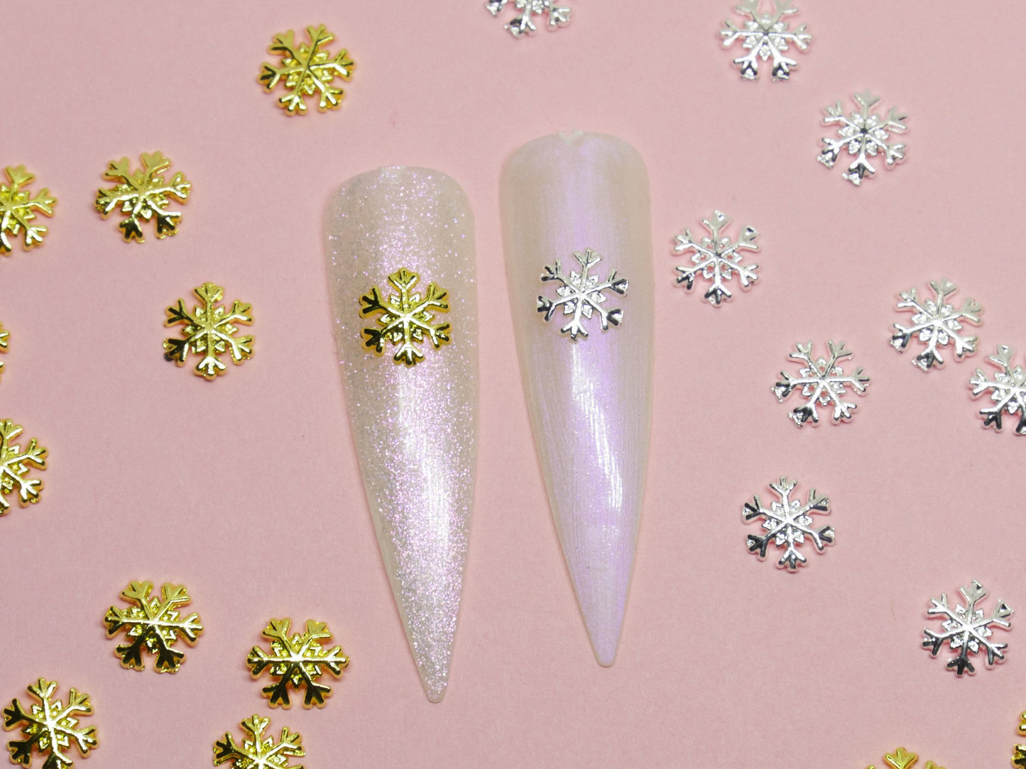 10 pcs Snow Nail supply Metallic studs /Christmas Theme Design Nail / Winter Snow Flake UV Resin gold silver charm