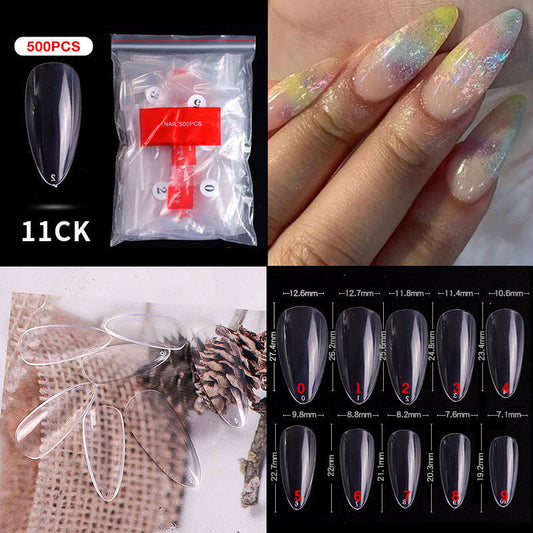 500 pcs Full Cover Stiletto Almond False Fake Nails Tips Manicure nail well tips/ Clear full Acrylic UV Gel Manicure Nail Tips