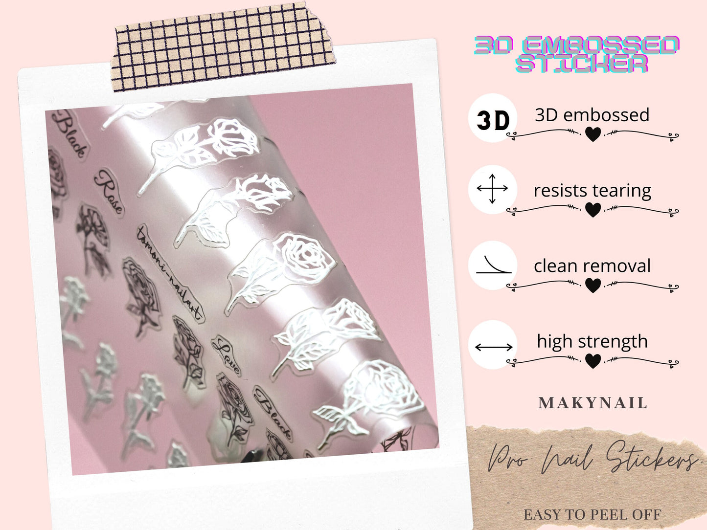 Embossed Rose Sticker Nail Art