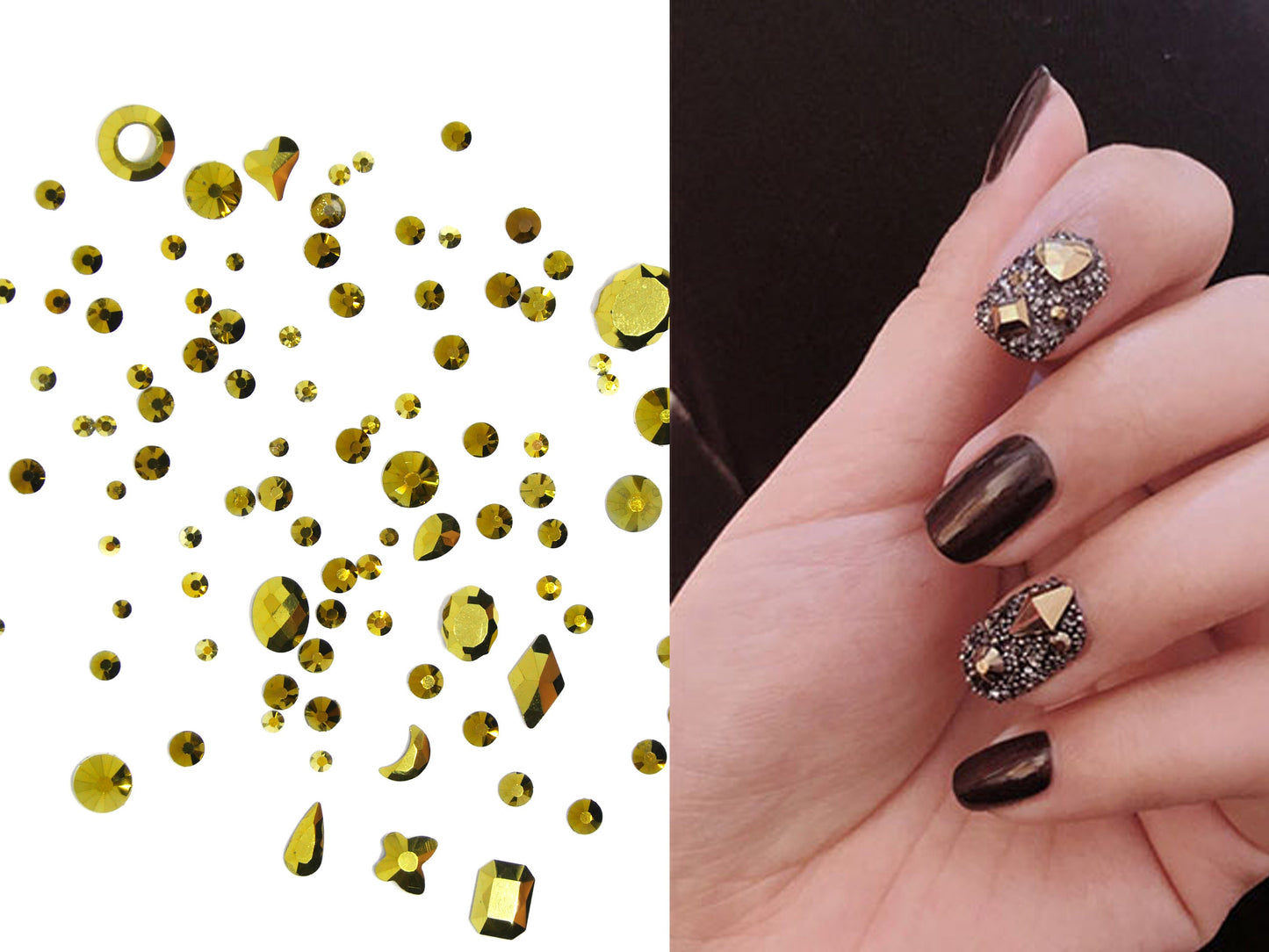 Metallic Plated Gun black Gold Nail jewelry Diamond set/ Black Crystal nail art rhinestones