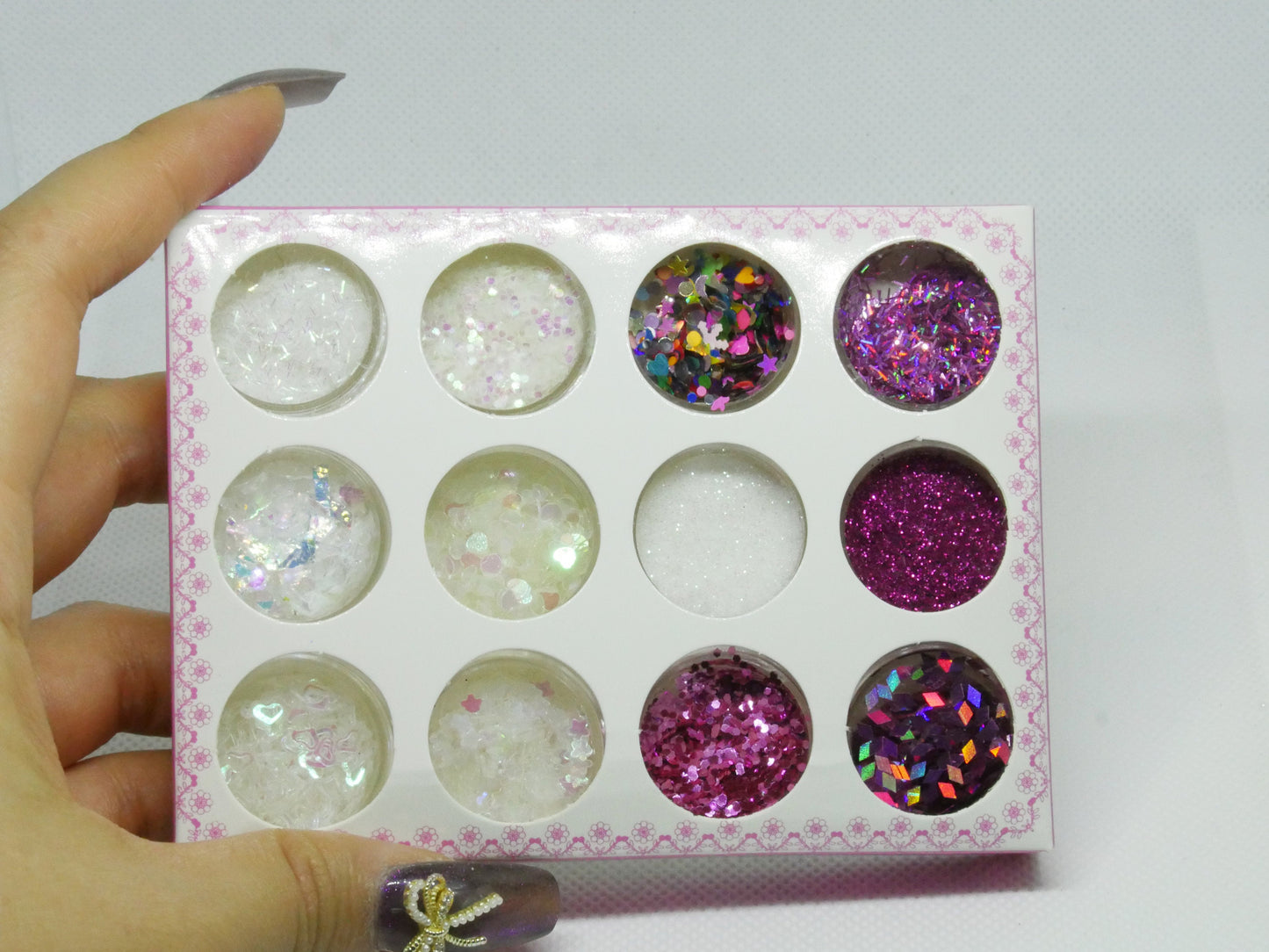 12 jars Mixed Starry Holographic Laser Glitter Dust Nail Powder Sequins Manicure Nail Art DIY Sparkles Decor for UV gel make up crafts