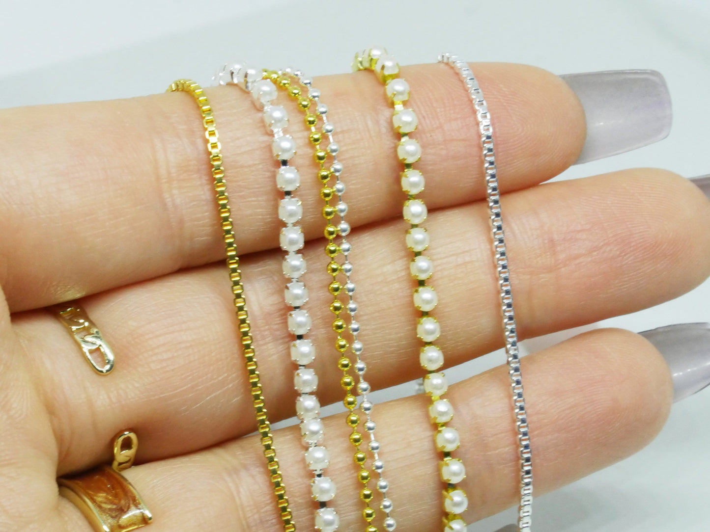 6 pcs Metal Steel Chain Punk Style for 3D nail and Mini crafts supply/ multi style nail art deco gold chain set