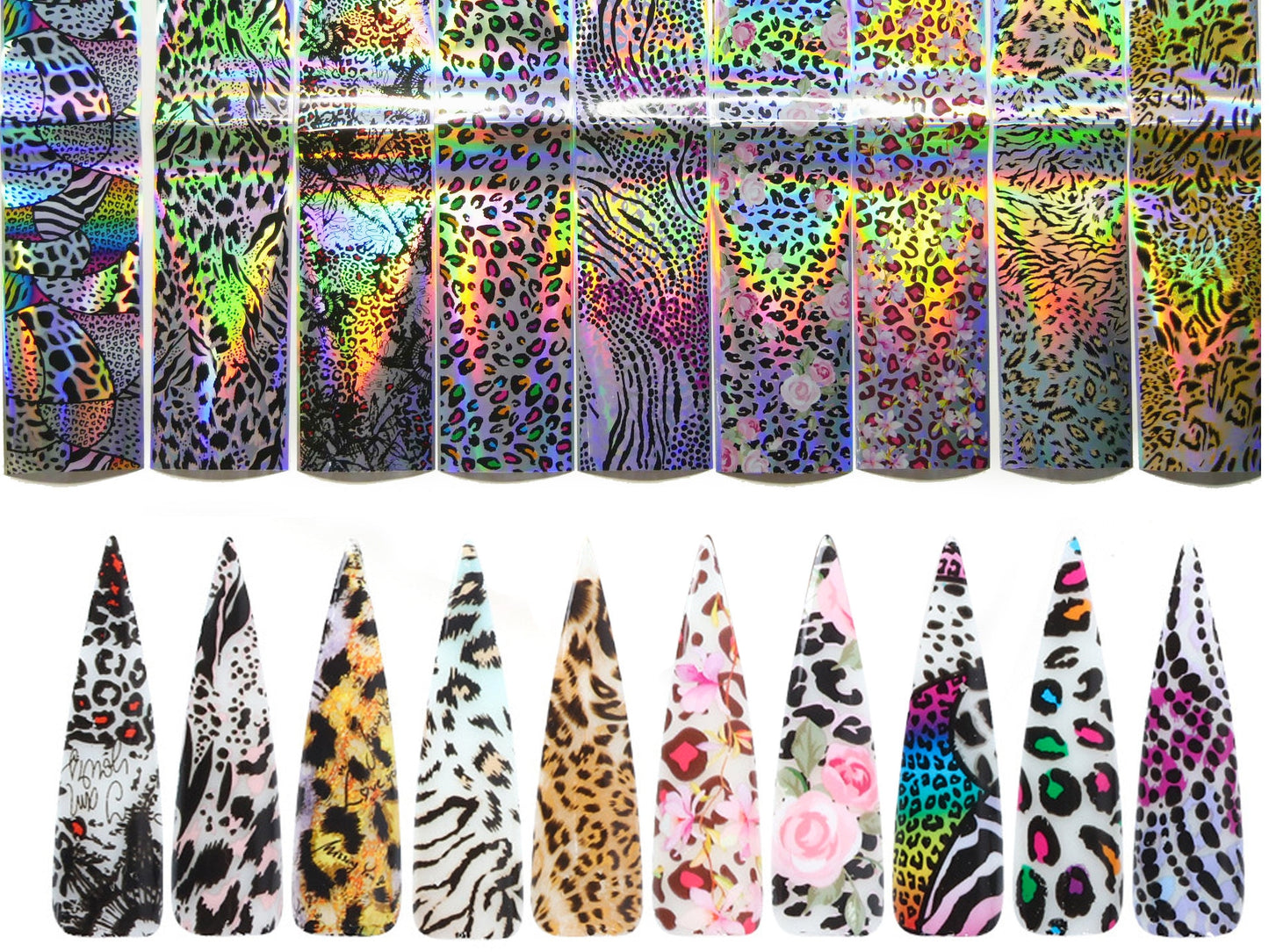 10 pcs Leopard Print Metallic transfer paper Foil Nail Art Sticker Decal/ Animal pattern DIY Golden nail transferring mirrored foil design