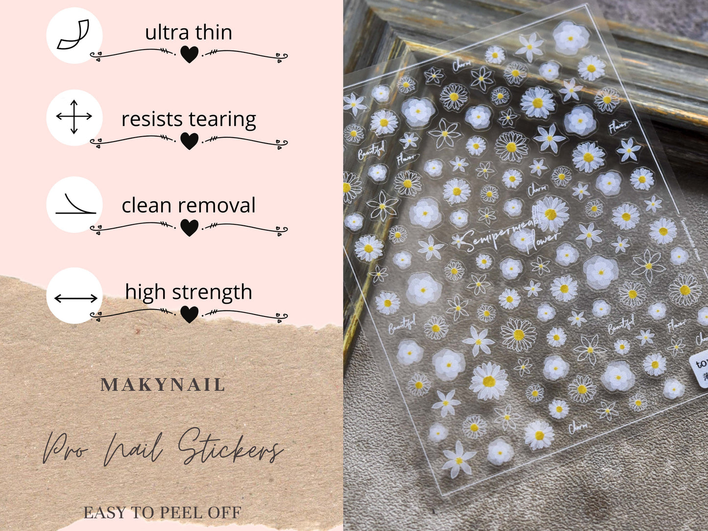 White Daisy flower Nail Art Sticker Peel off daisies Stickers/ Chrysanthemum Oxeye Bouquet flower Manicure Nail Supply Ultra thin decal