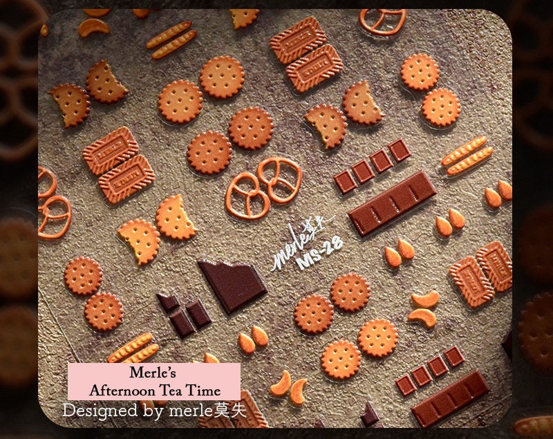 Afternoon Tea Foodie nail sticker/Cookie Chocolates Sweets Self Adhesive Decals/3D Ultra Thin peel off Strawberry Lemon Cherry Fruits Nails