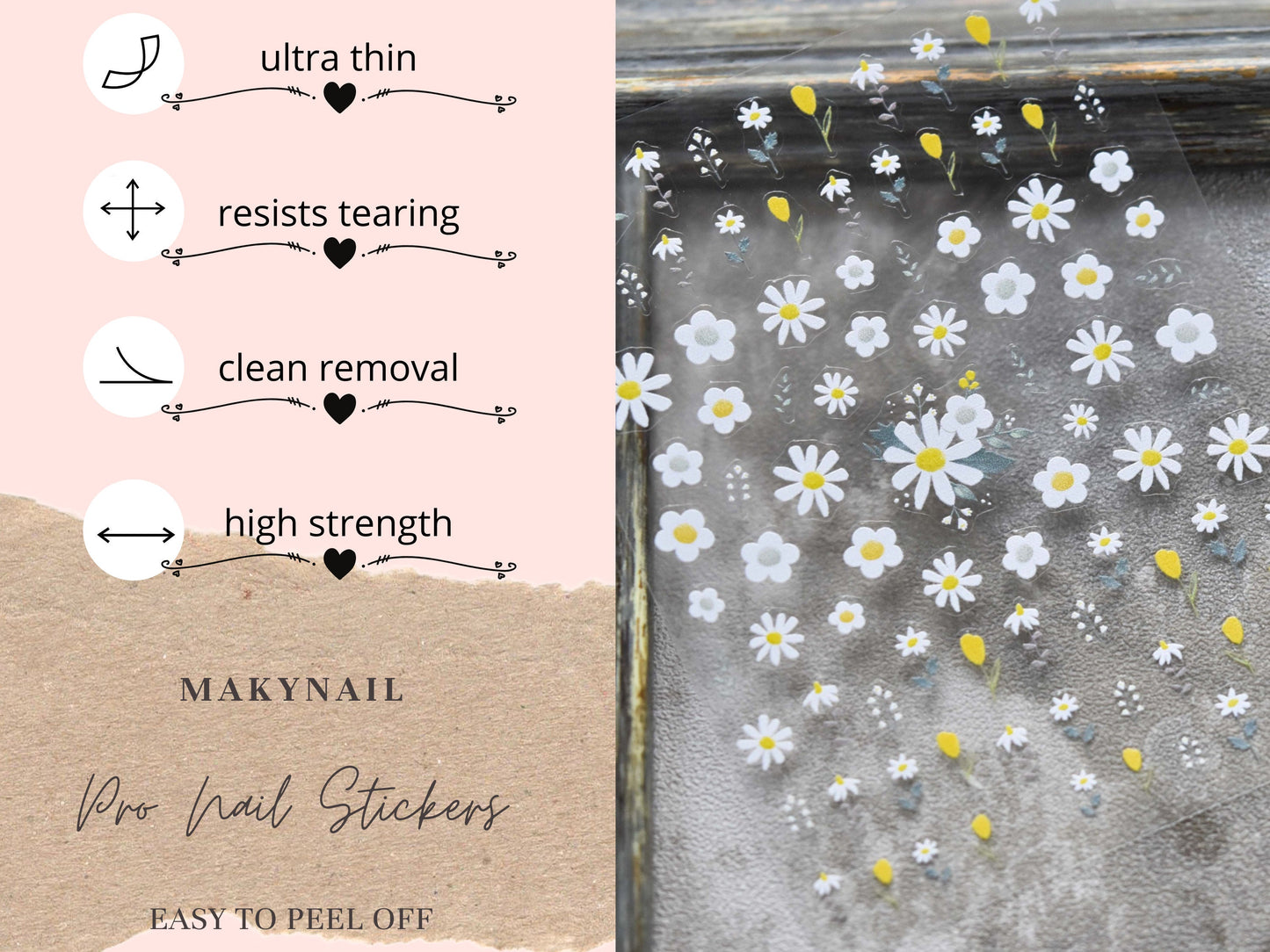 White Daisy flower Nail Art Sticker Peel off daisies Stickers/ Chrysanthemum Oxeye Bouquet flower Manicure Nail Supply Ultra thin decal