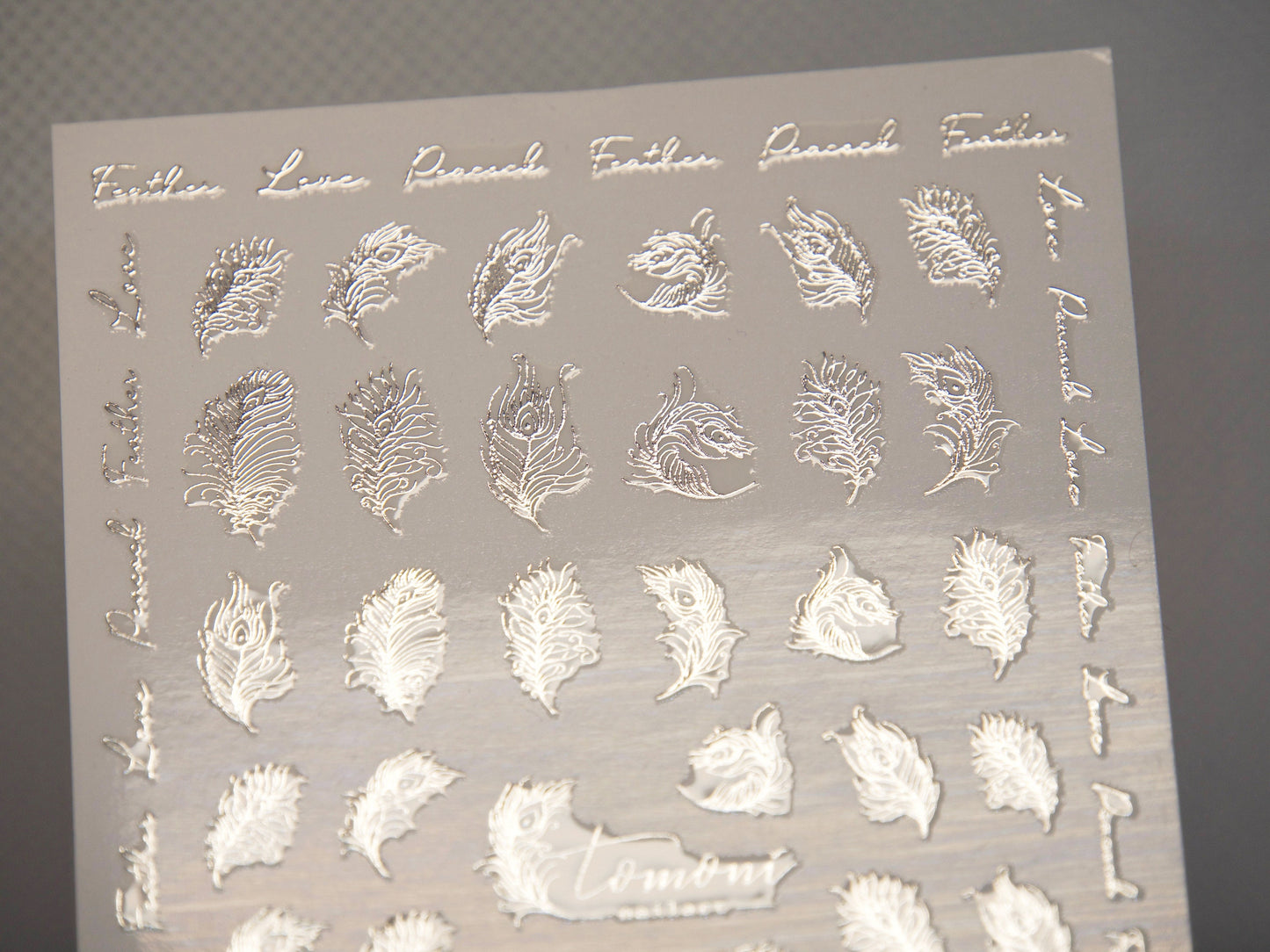 Ultra Thin Gold Silver Feather nail sticker/ 3D Nail Art Stickers Self Adhesive Decals/ Feathers Nail Metallic Royal Design Easy Peel Off