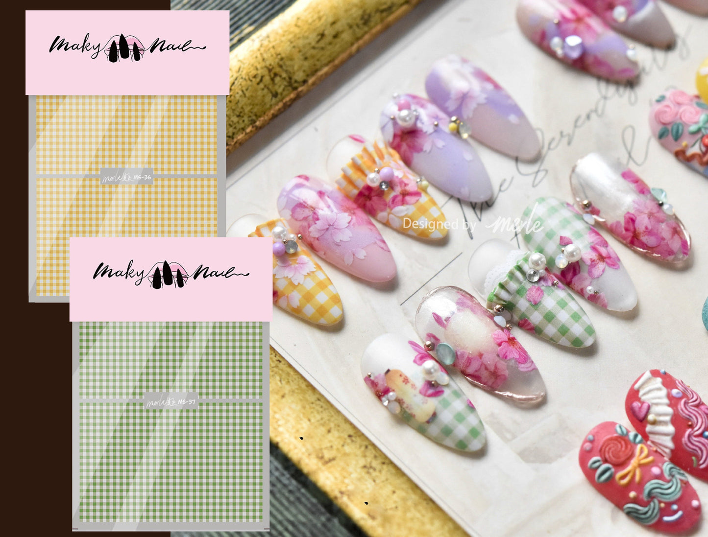 Plaid Pattern Nail Art Sticker/ Ultra Thin Checkered Grids Peel Off Tips Stickers/ 3D nail art/ Lace Stripe nail decals