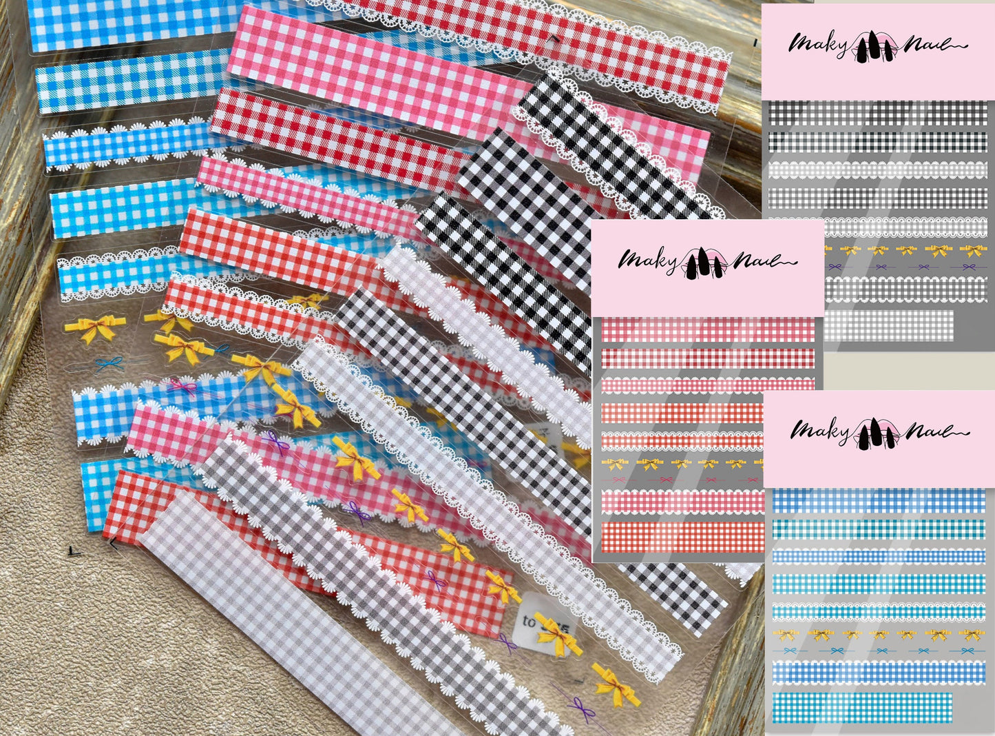 Plaid Pattern Nail Art Sticker/ Ultra Thin Checkered Grids Peel Off Tips Stickers/ 3D nail art/ Lace Stripe nail decals