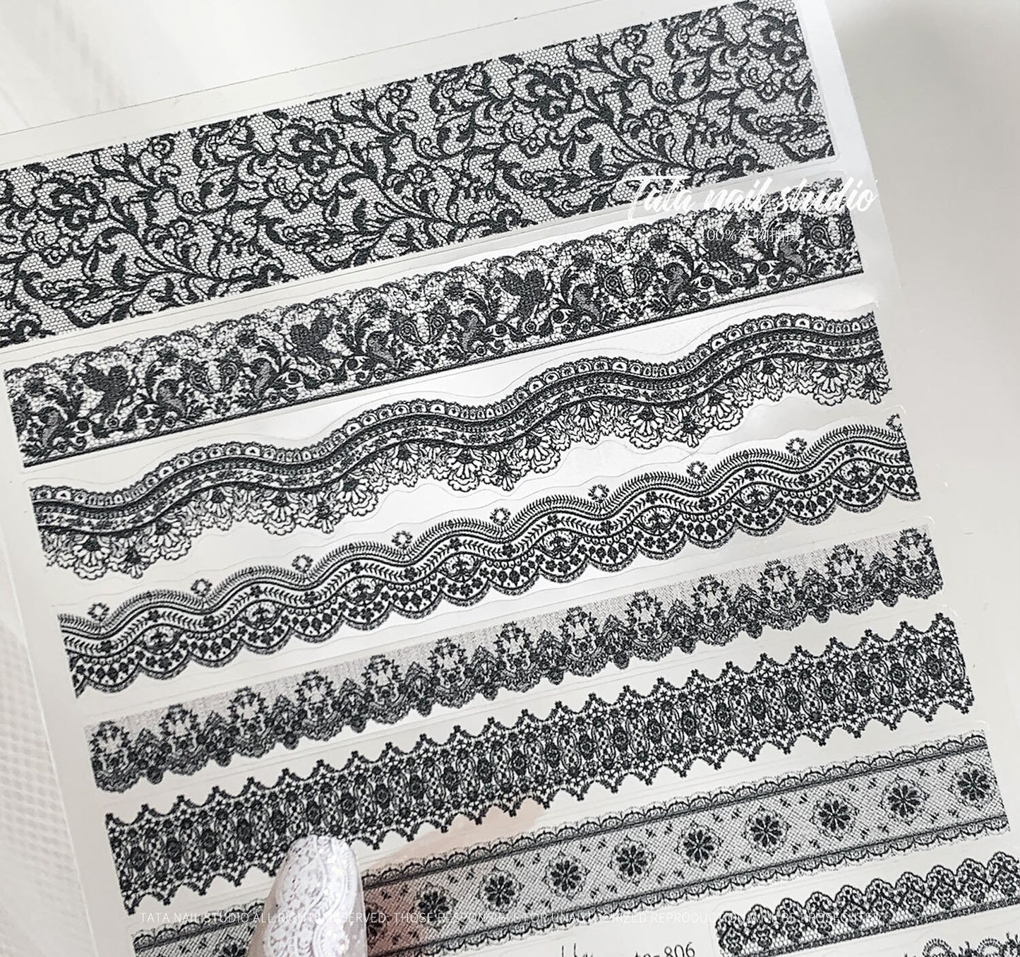 Wedding Bride Lace Nail Sticker Black White Ultra thin laces Peel off stencils