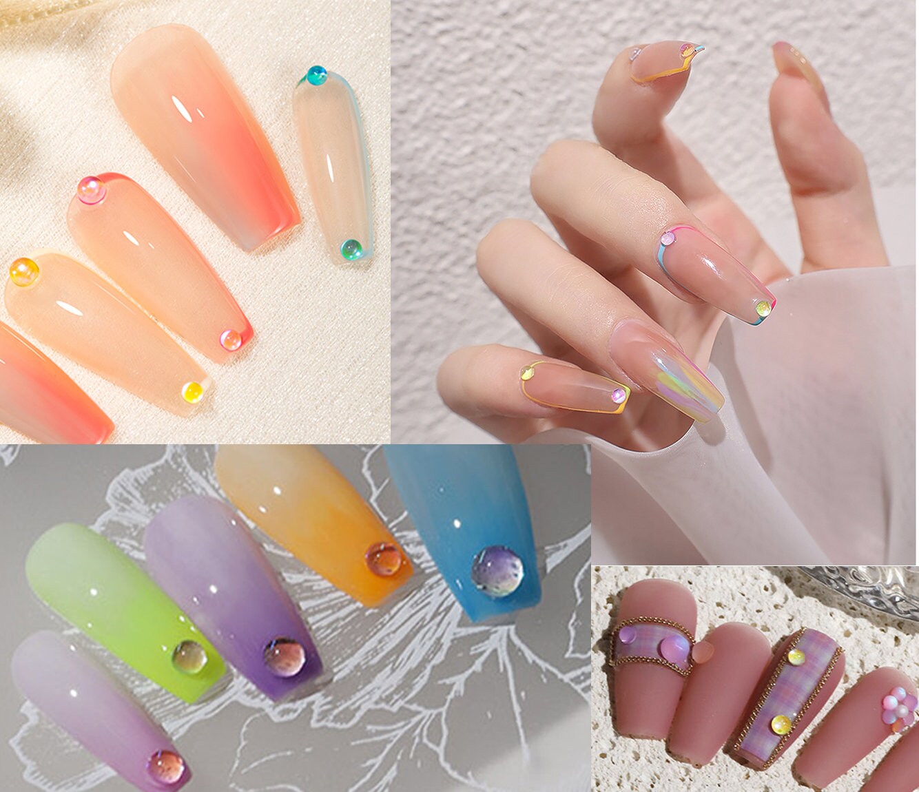 80pcs Polar light Glass Beads Nail Art/ Mixed Semicircular Galaxy Heart pearls nail art charm / Luminous Mocha light-catching semi bead