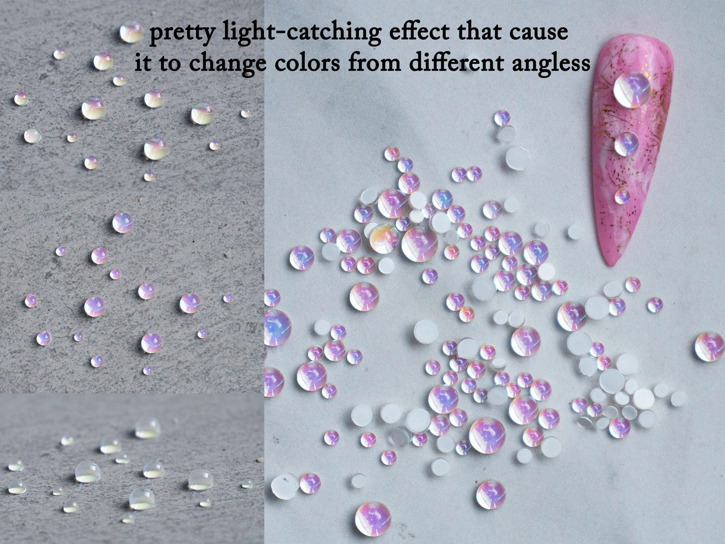 80pcs Polar light Glass Beads Nail Art/ Mixed Semicircular Galaxy Heart pearls nail art charm / Luminous Mocha light-catching semi bead