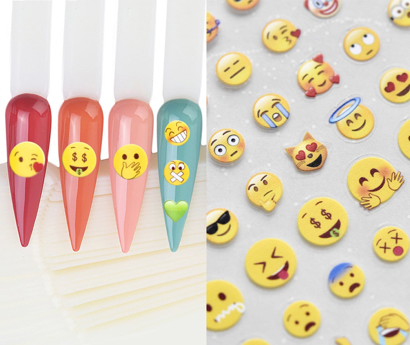Emoji Nail Art Sticker/ Smiley Happy Face DIY Tips Stickers/Ultra thin Peel Off Emoji Face Nail Decals/ Social Media Text expression meme